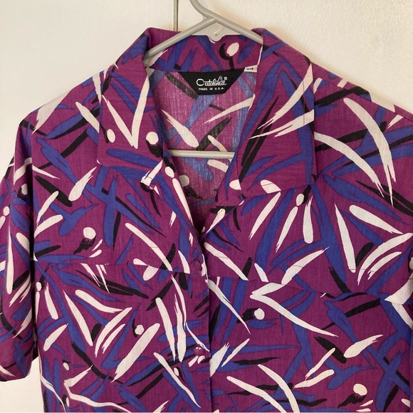 Vintage Catalina Purple Abstract Print Button Down Blouse - Picture 3 of 10